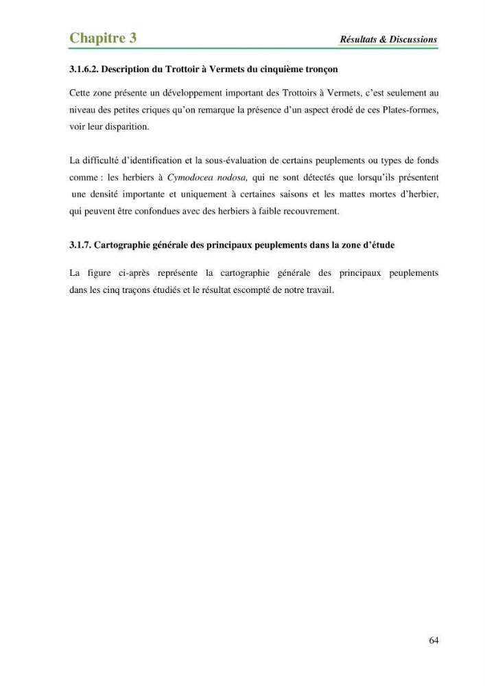 Cartographie de la limite supérieure de l\'herbier à Posidonia oceanica et du Trottoir à Vernets dans la région de Tipaza
