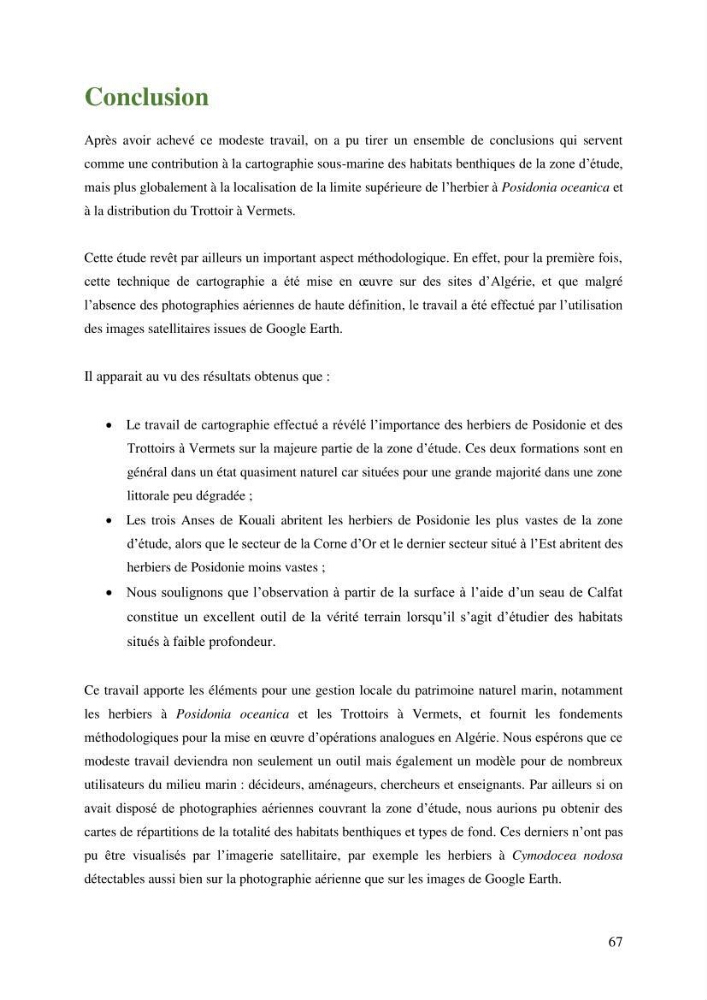 Cartographie de la limite supérieure de l\'herbier à Posidonia oceanica et du Trottoir à Vernets dans la région de Tipaza