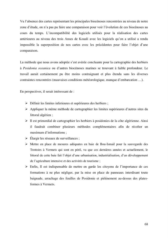 Cartographie de la limite supérieure de l\'herbier à Posidonia oceanica et du Trottoir à Vernets dans la région de Tipaza