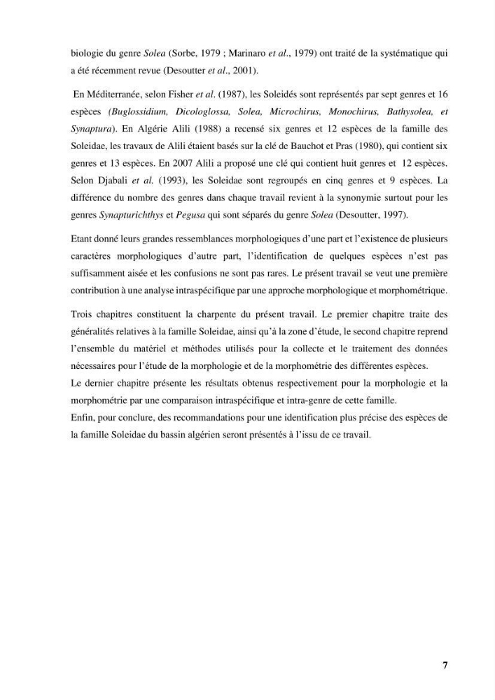 Etude systématique de la famille des soleidae des cotes algeriennes:analyses morphologique et morphométrique :