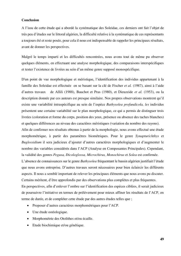 Etude systématique de la famille des soleidae des cotes algeriennes:analyses morphologique et morphométrique :