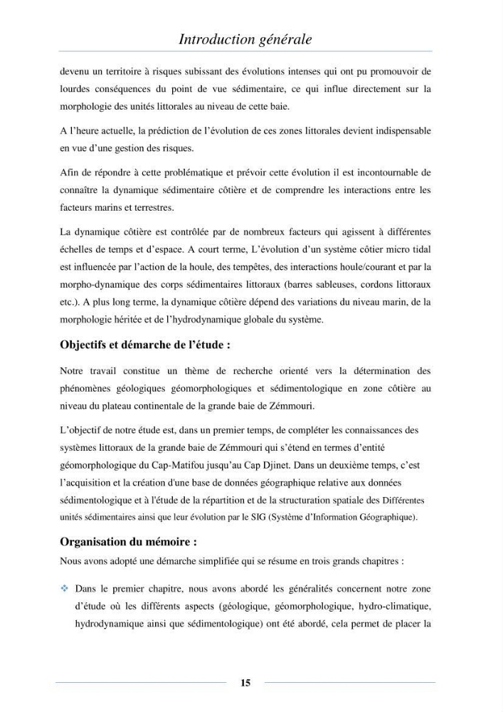 Mise en place d\'une base de donnée sédimentologique dans le domaine côtier de la grande baie de zemmouri
