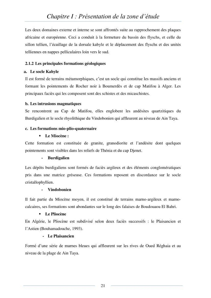 Mise en place d\'une base de donnée sédimentologique dans le domaine côtier de la grande baie de zemmouri