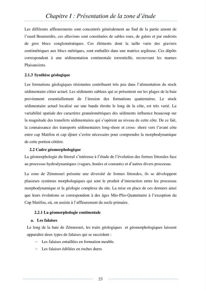 Mise en place d\'une base de donnée sédimentologique dans le domaine côtier de la grande baie de zemmouri