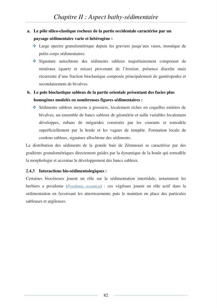Mise en place d\'une base de donnée sédimentologique dans le domaine côtier de la grande baie de zemmouri