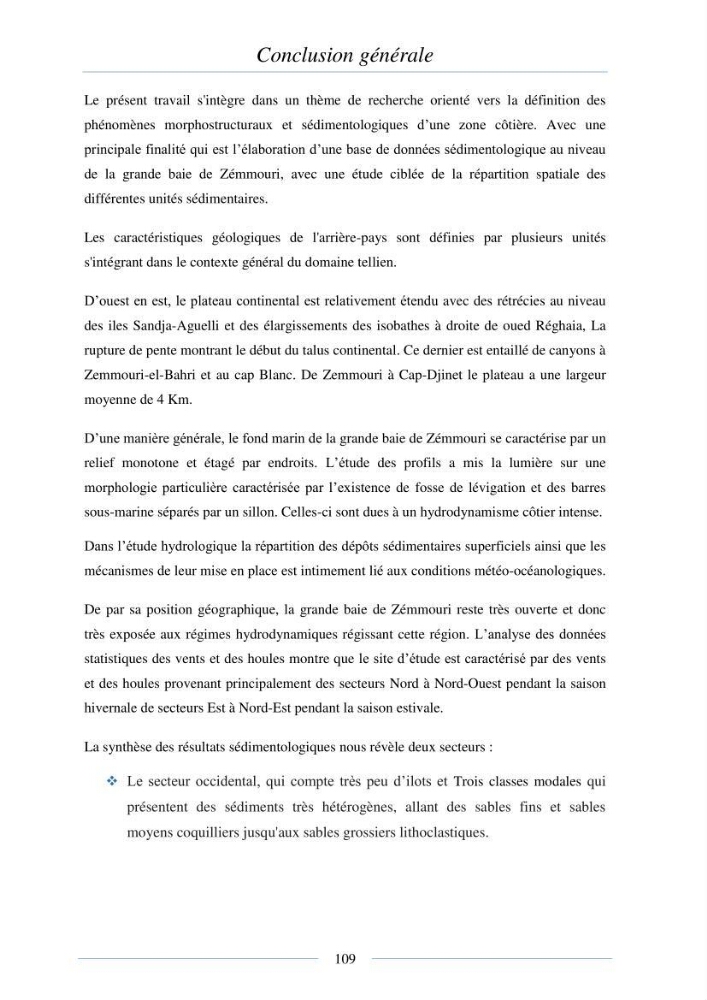 Mise en place d\'une base de donnée sédimentologique dans le domaine côtier de la grande baie de zemmouri