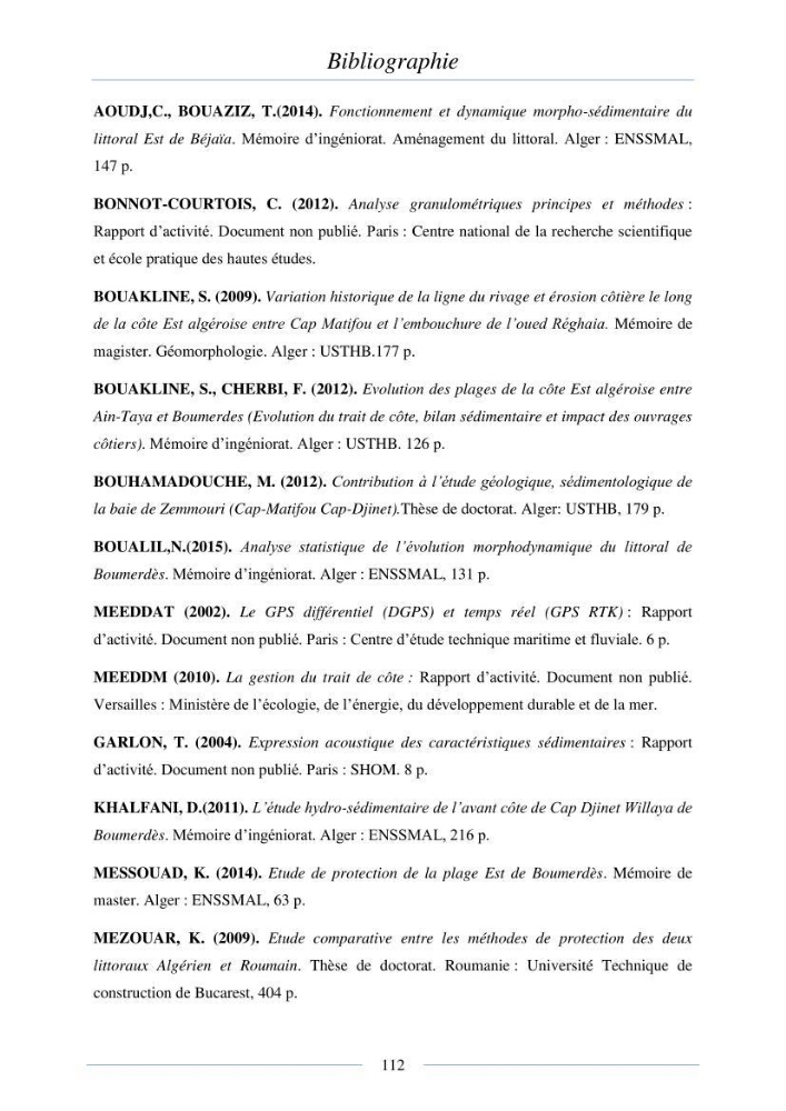 Mise en place d\'une base de donnée sédimentologique dans le domaine côtier de la grande baie de zemmouri