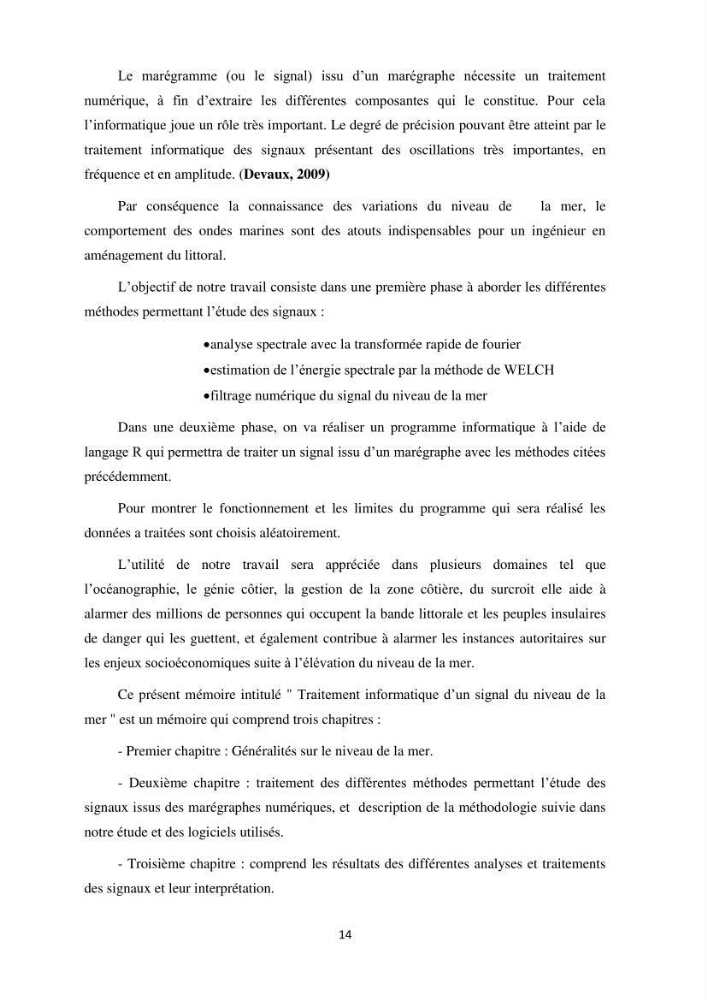 Traitement informatique d\'un signal du niveau de la mer