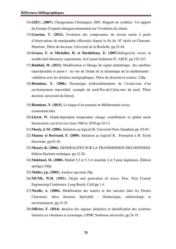Traitement informatique d\'un signal du niveau de la mer
