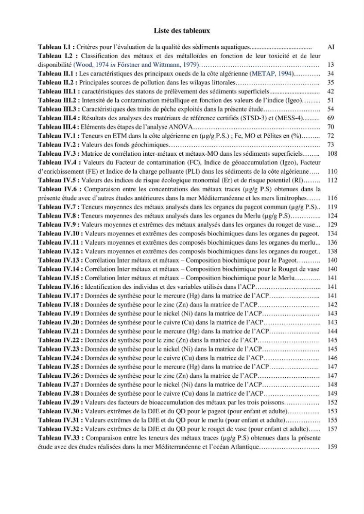 les métaux traces dans les sédiment marins et les espéces démersales de la côte algérienne: contribution à l\'évalution du risque écologique