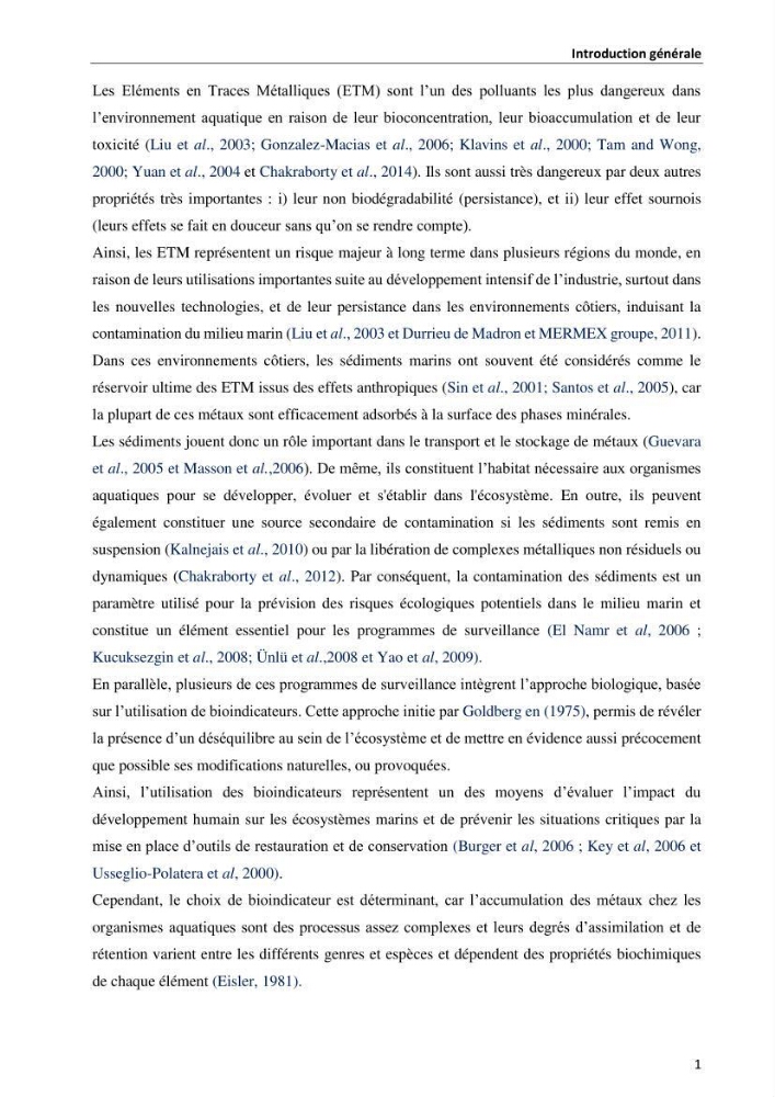 les métaux traces dans les sédiment marins et les espéces démersales de la côte algérienne: contribution à l\'évalution du risque écologique