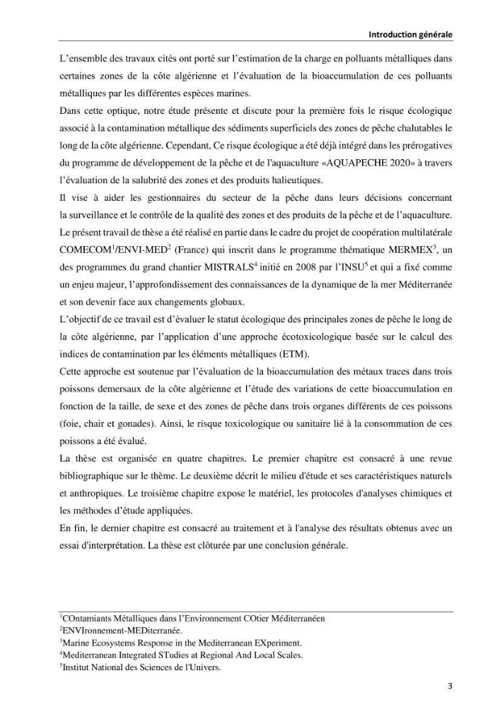 les métaux traces dans les sédiment marins et les espéces démersales de la côte algérienne: contribution à l\'évalution du risque écologique