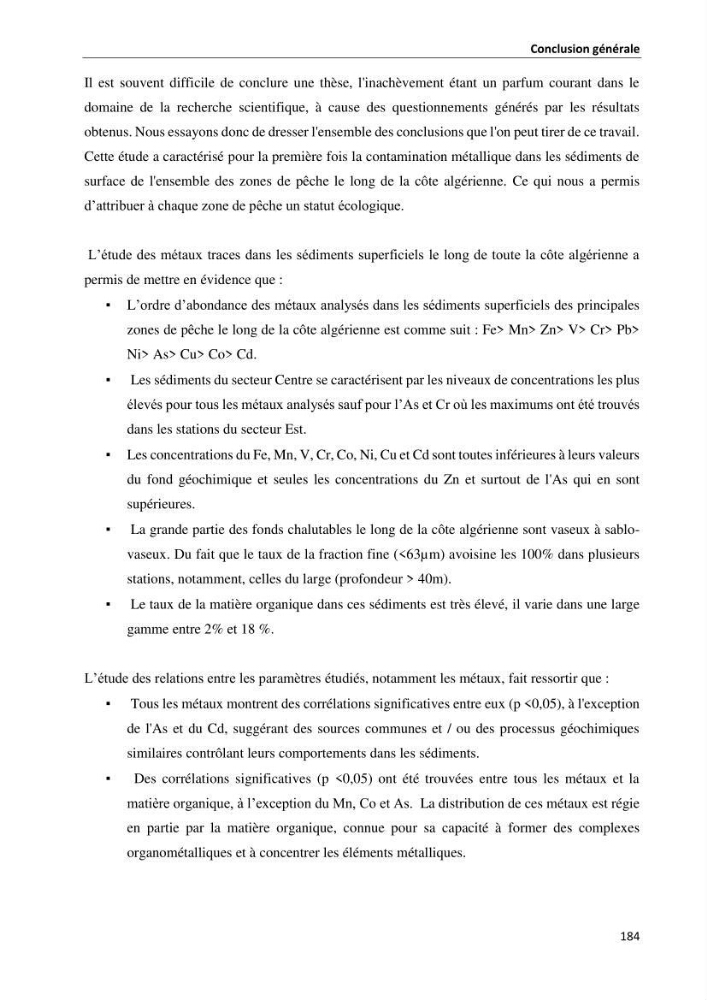 les métaux traces dans les sédiment marins et les espéces démersales de la côte algérienne: contribution à l\'évalution du risque écologique