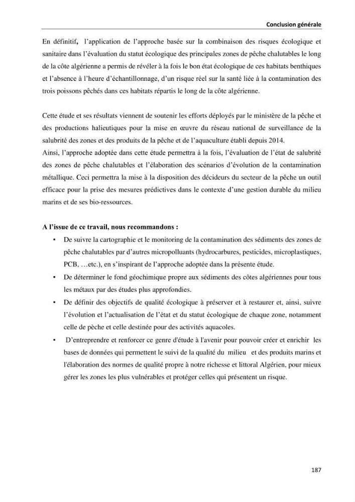 les métaux traces dans les sédiment marins et les espéces démersales de la côte algérienne: contribution à l\'évalution du risque écologique