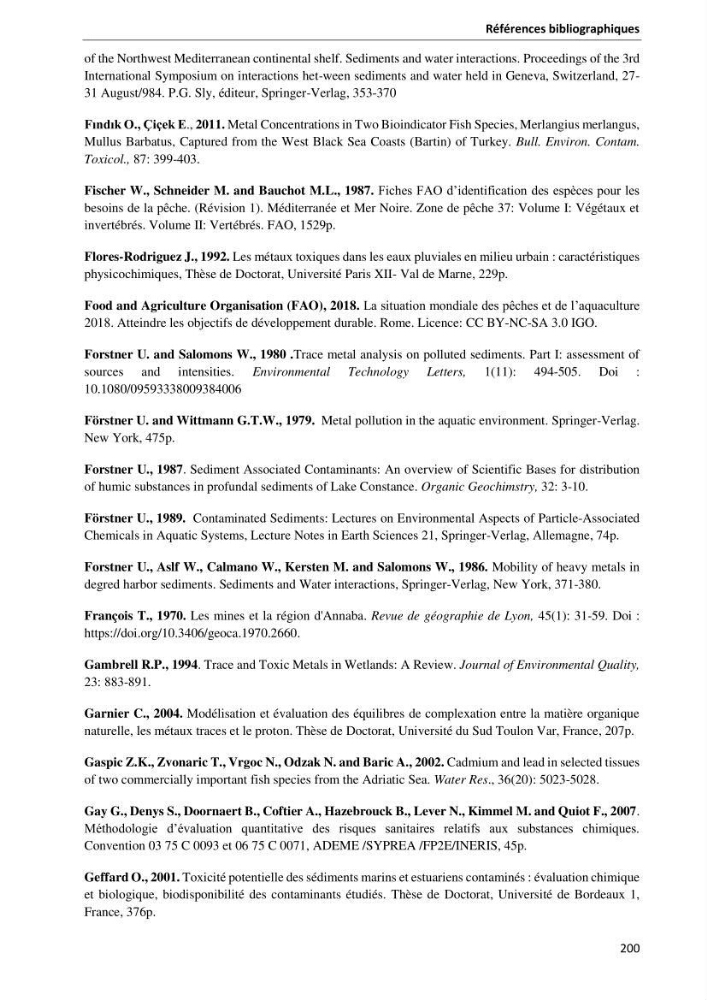 les métaux traces dans les sédiment marins et les espéces démersales de la côte algérienne: contribution à l\'évalution du risque écologique