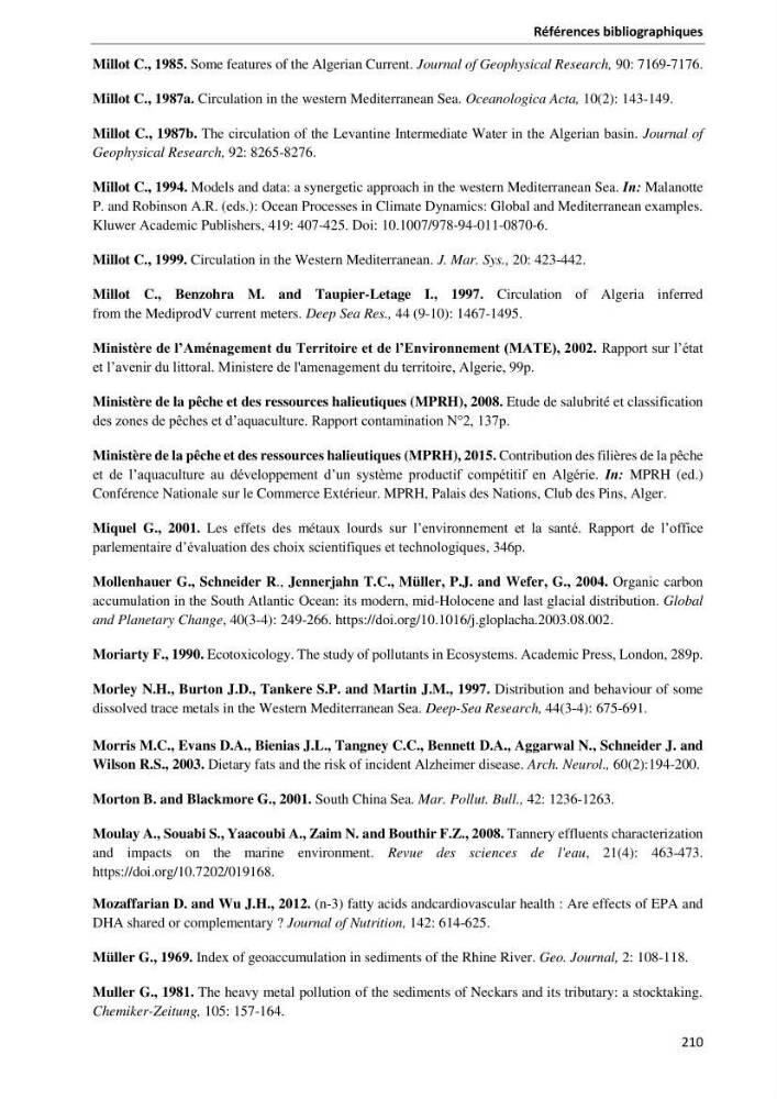 les métaux traces dans les sédiment marins et les espéces démersales de la côte algérienne: contribution à l\'évalution du risque écologique
