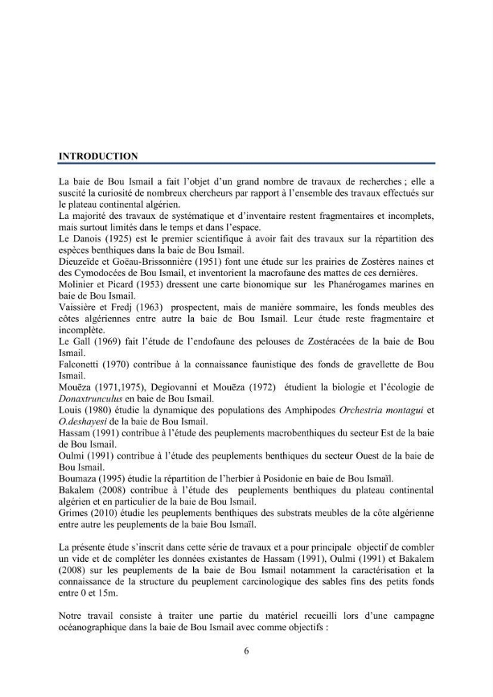 Peuplements carcinologiques des petits fonds de la baie de Bou-Ismail:
