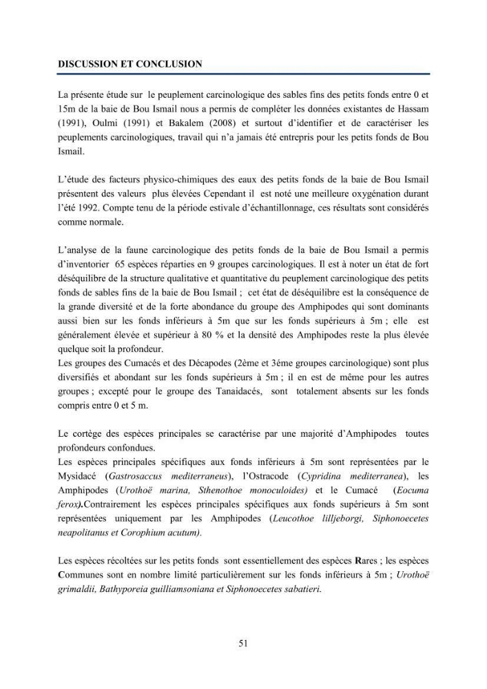 Peuplements carcinologiques des petits fonds de la baie de Bou-Ismail: