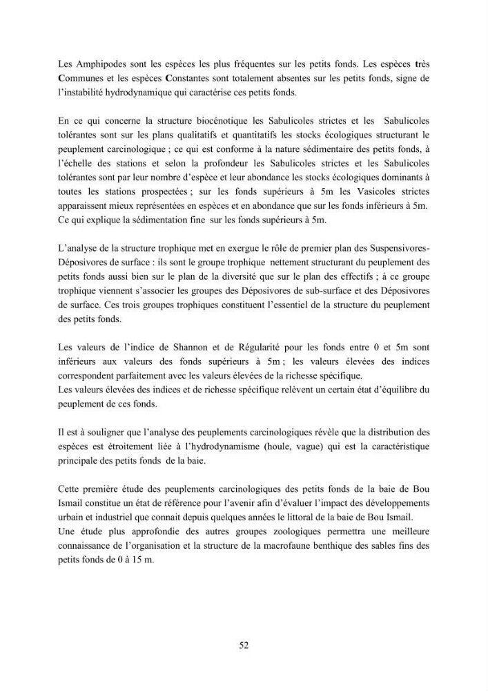 Peuplements carcinologiques des petits fonds de la baie de Bou-Ismail: