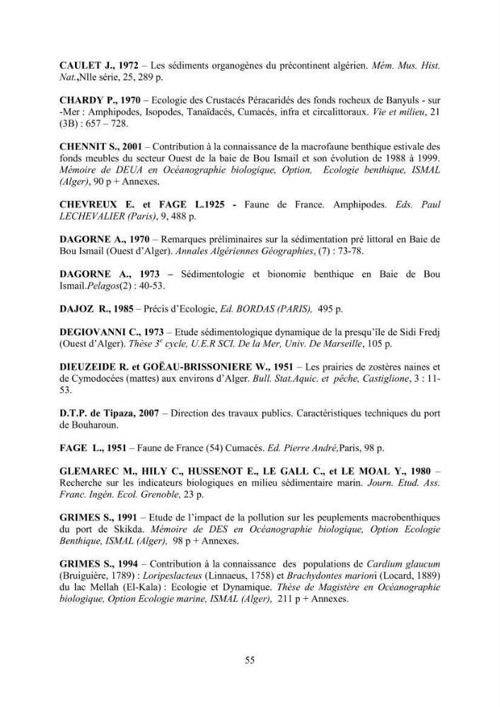 Peuplements carcinologiques des petits fonds de la baie de Bou-Ismail: