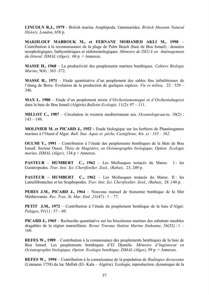 Peuplements carcinologiques des petits fonds de la baie de Bou-Ismail: