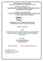 Analyses des eaux côtieres de la baie de Bou-Ismail pour la mise en place d'une ferme aquacole: