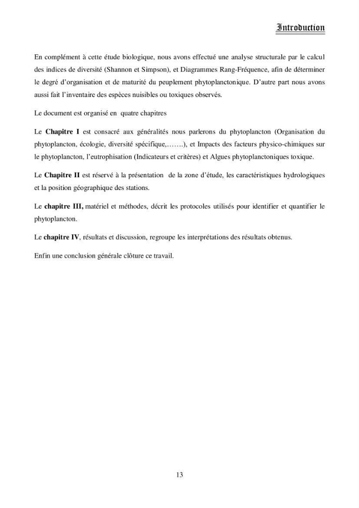 Etude de la structure des populations phytoplanctoniques dans la baie d\'Alger (juillet 2013)