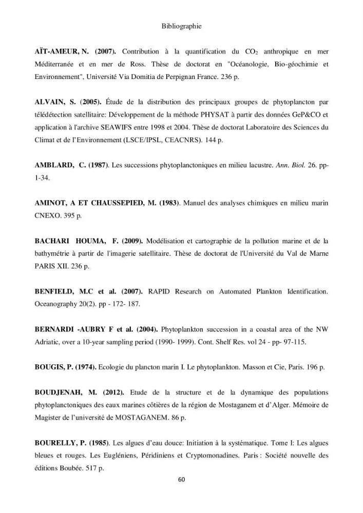 Etude de la structure des populations phytoplanctoniques dans la baie d\'Alger (juillet 2013)