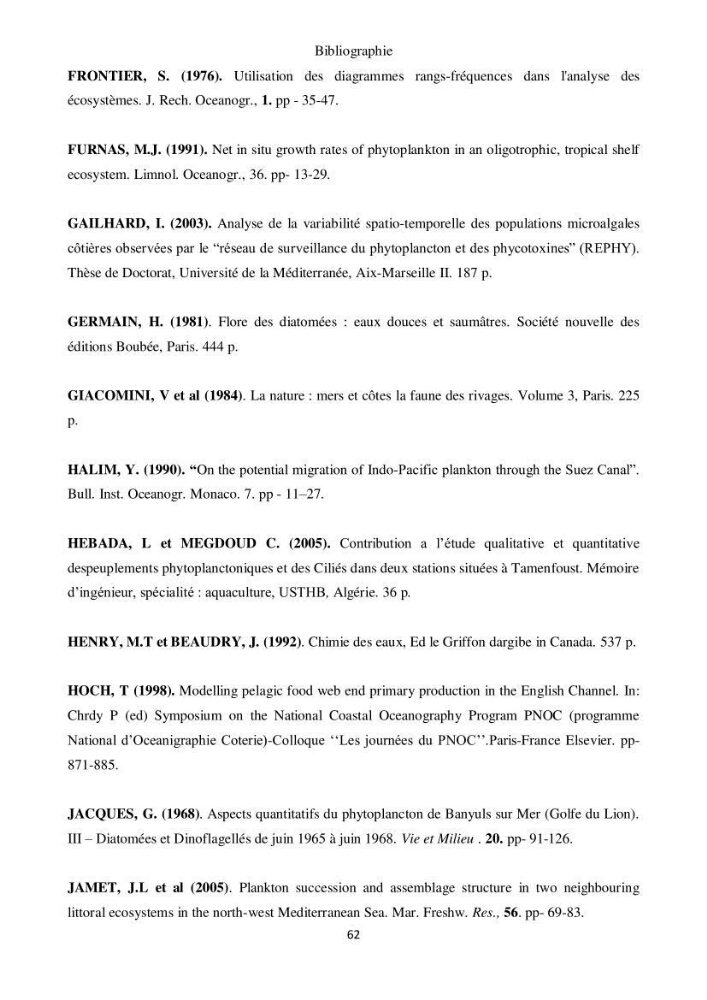 Etude de la structure des populations phytoplanctoniques dans la baie d\'Alger (juillet 2013)