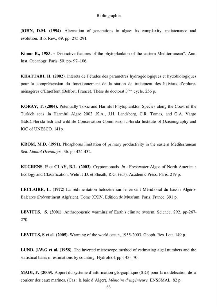 Etude de la structure des populations phytoplanctoniques dans la baie d\'Alger (juillet 2013)