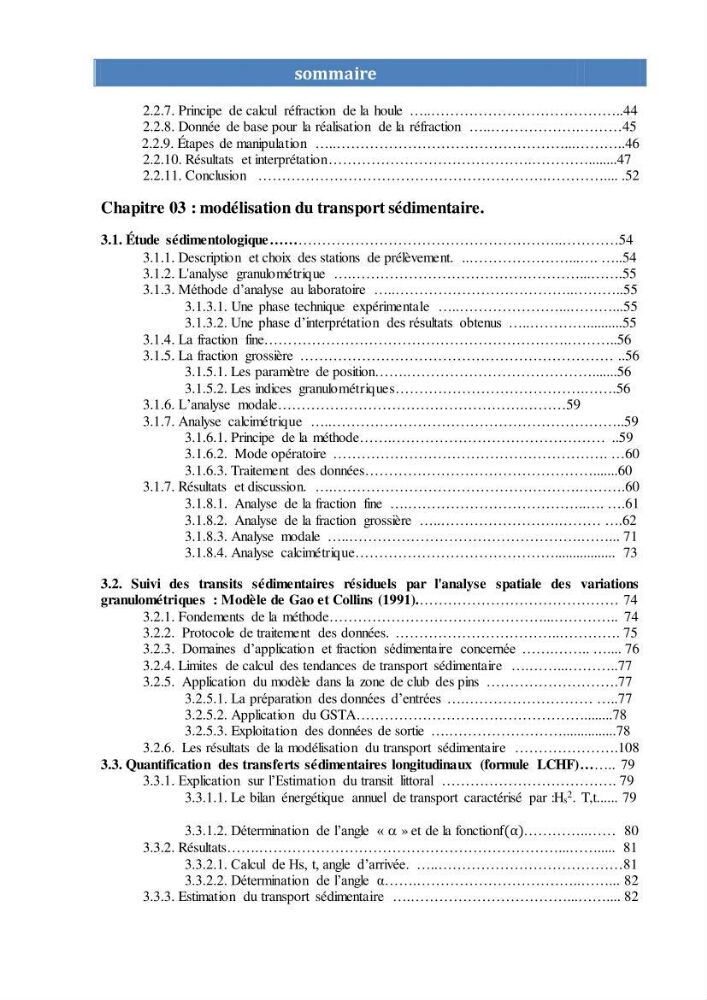 Modélisation numérique des paramètres sédimentologique et de pollution le long d\'une côte
