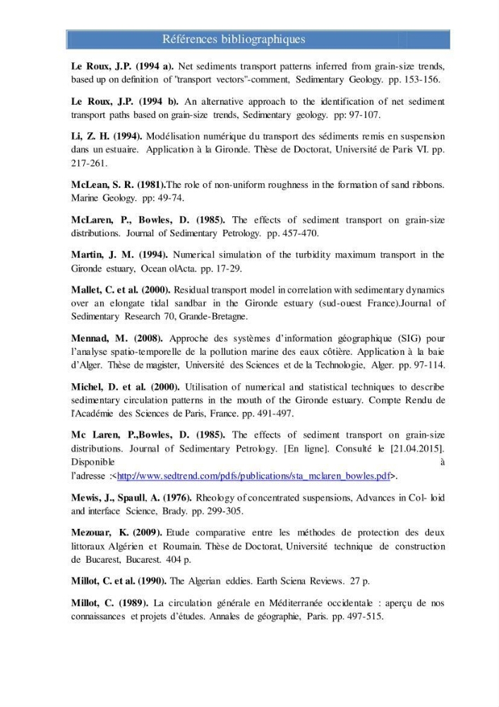 Modélisation numérique des paramètres sédimentologique et de pollution le long d\'une côte
