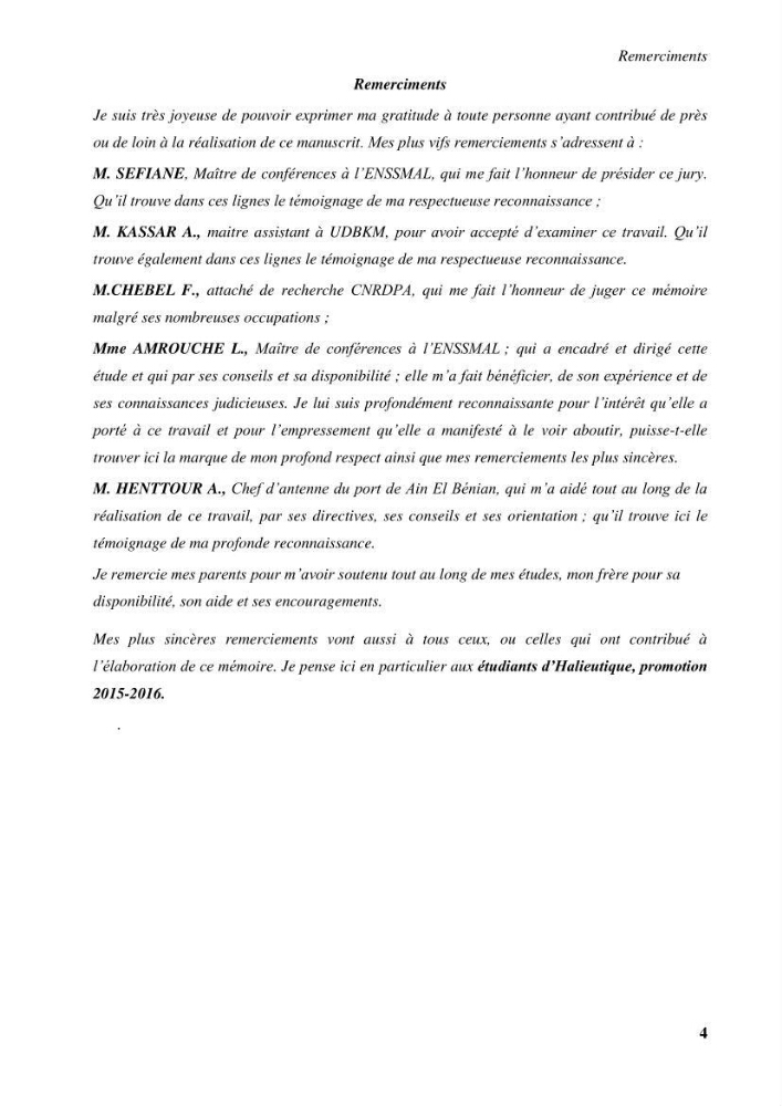 Evaluation et contrôle de la qualité organoleptique, hygiénique de Sardinella aurita (Valenciennes, 1847) pêchée dans la région centre algérienne.: