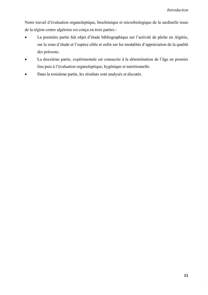 Evaluation et contrôle de la qualité organoleptique, hygiénique de Sardinella aurita (Valenciennes, 1847) pêchée dans la région centre algérienne.: