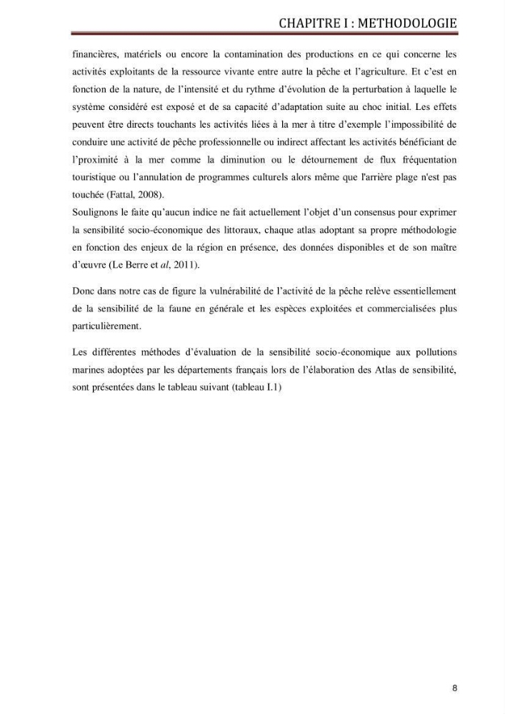Evaluation de la vulnérabilité socio-économique du secteur de la pêche face à une pollution potentielle par les hydrocarbures dans la baie de Bou-Ismail
