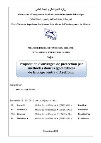 Proposition d'ouvrages de protection par méthodes douces (géotextiles) de la plage centre d'Azeffoun: Proposition d'ouvrages de protection par méthodes douces (géotextiles) de la plage centre d'Azeffoun: