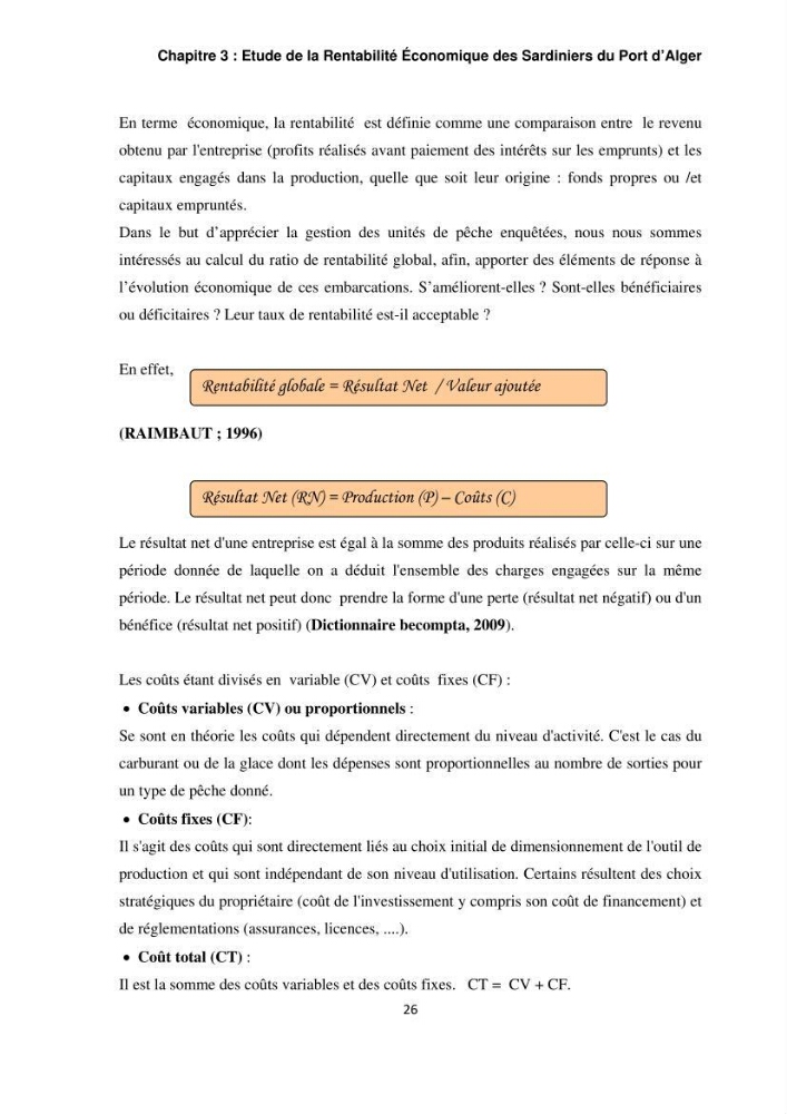 L\'étude de la rentabilité économique des unités de pêche (cas des sardiniers du port d\'alger)