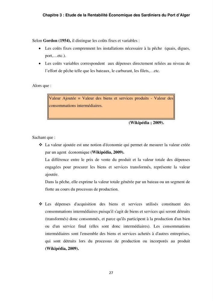 L\'étude de la rentabilité économique des unités de pêche (cas des sardiniers du port d\'alger)