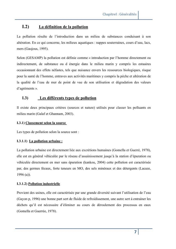 Les paramétres physico-chimiques et la pollution dans les l\'eau et le sédiment dans le port de Sidi Fredj