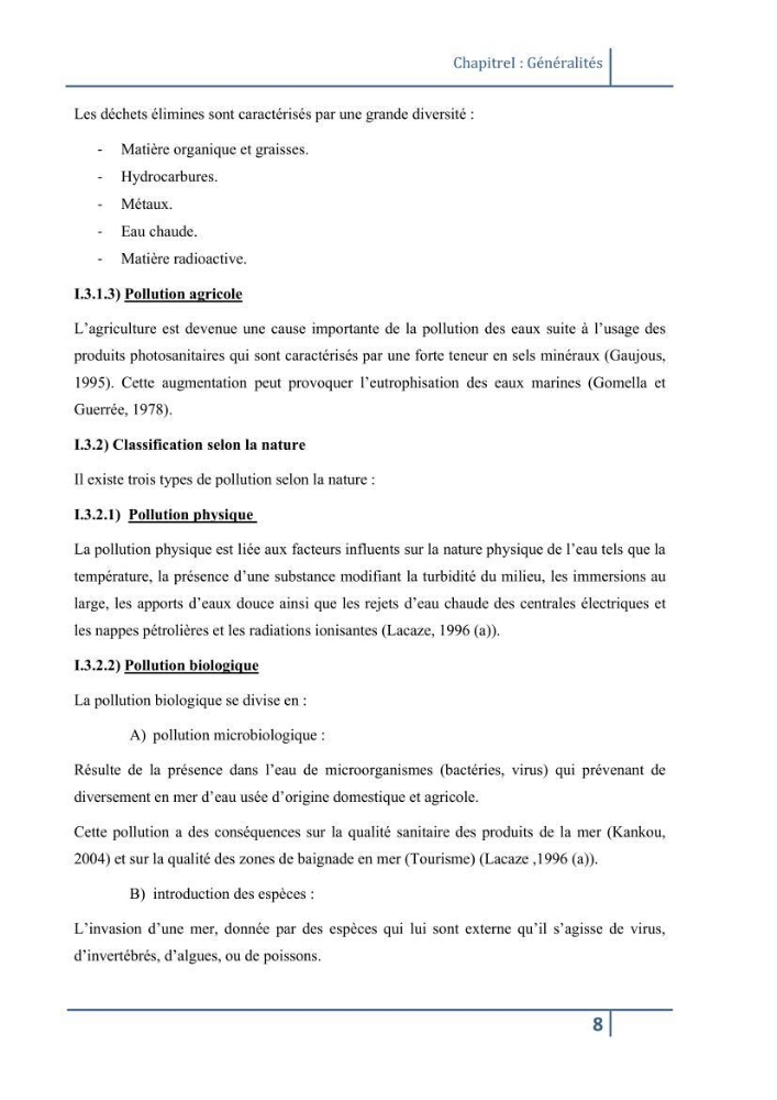 Les paramétres physico-chimiques et la pollution dans les l\'eau et le sédiment dans le port de Sidi Fredj
