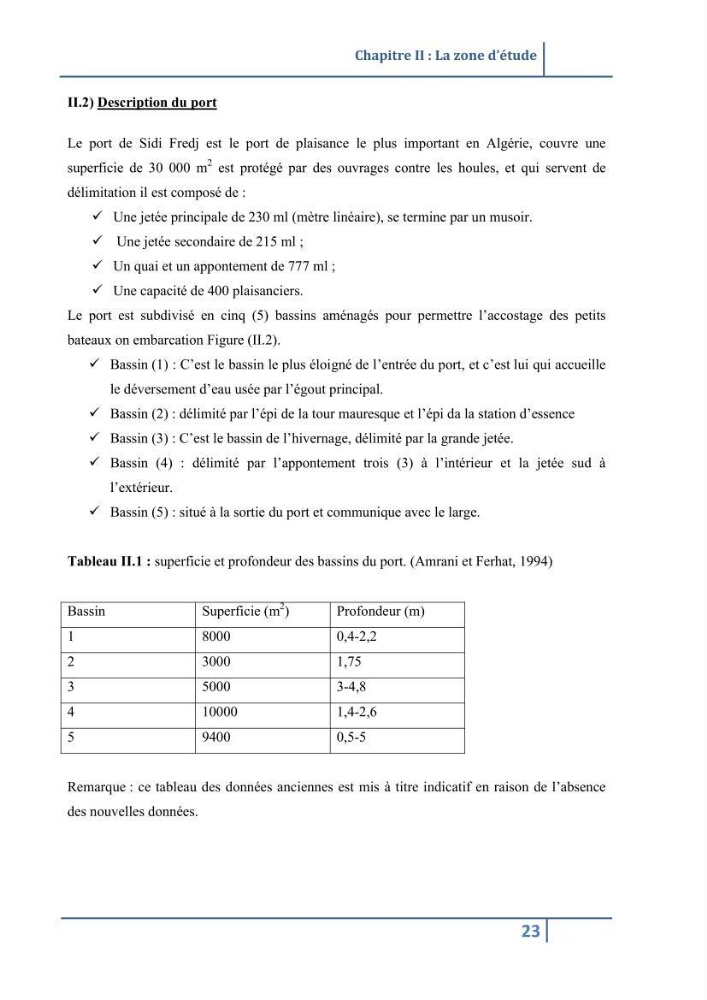 Les paramétres physico-chimiques et la pollution dans les l\'eau et le sédiment dans le port de Sidi Fredj