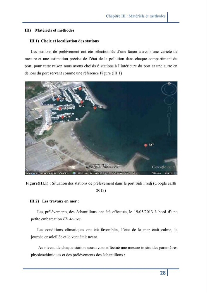 Les paramétres physico-chimiques et la pollution dans les l\'eau et le sédiment dans le port de Sidi Fredj
