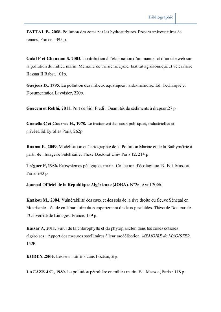 Les paramétres physico-chimiques et la pollution dans les l\'eau et le sédiment dans le port de Sidi Fredj