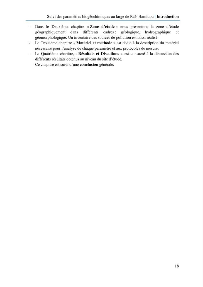 Suivi des paramètres biogéochimiques au large de Rais Hamidou entre Avril et juillet 2019: