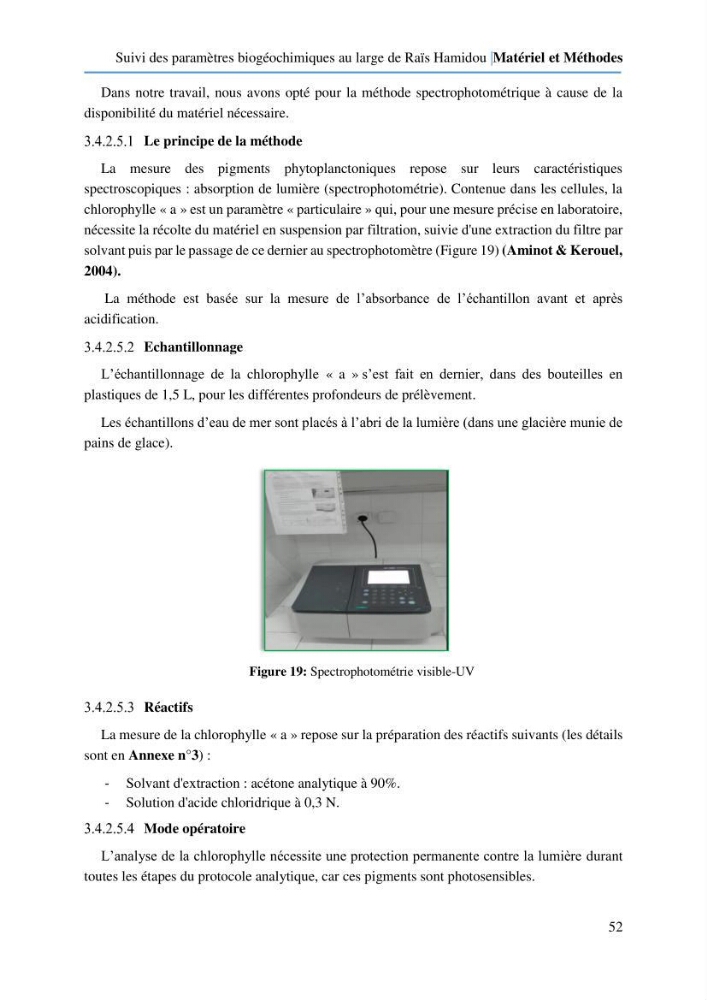 Suivi des paramètres biogéochimiques au large de Rais Hamidou entre Avril et juillet 2019: