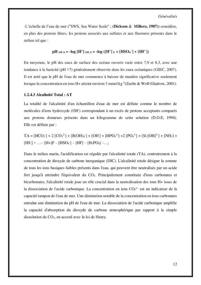 Contribution à l\'étude du cycle annuel des flux air-mer en Co2 dans la baie de BouIsmail
