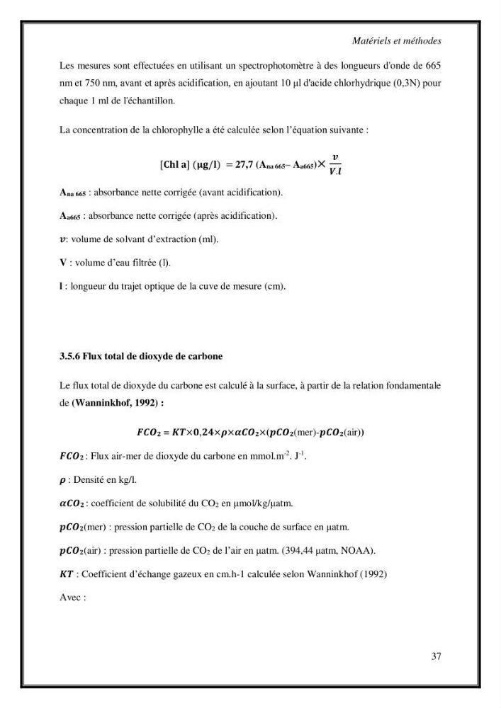 Contribution à l\'étude du cycle annuel des flux air-mer en Co2 dans la baie de BouIsmail