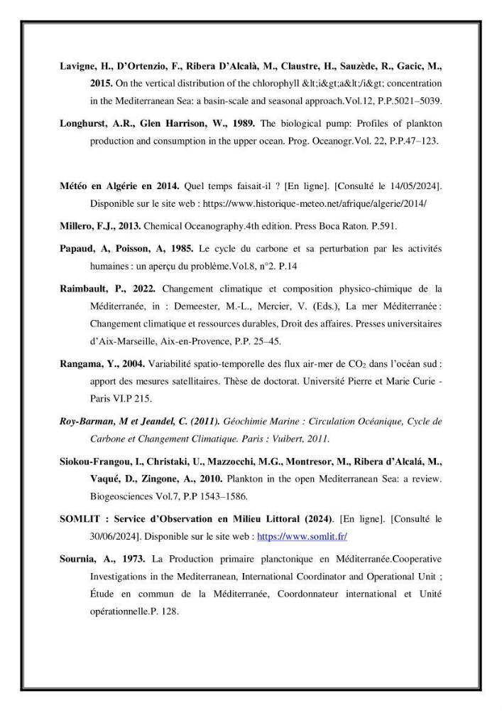 Contribution à l\'étude du cycle annuel des flux air-mer en Co2 dans la baie de BouIsmail