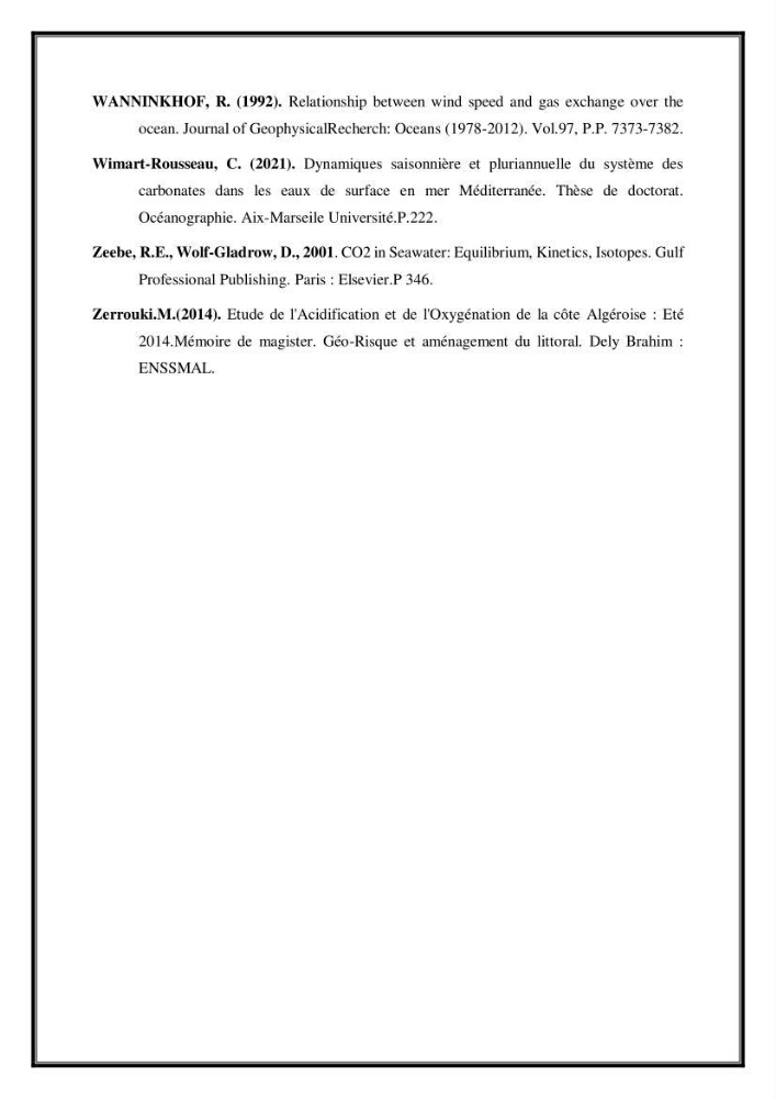 Contribution à l\'étude du cycle annuel des flux air-mer en Co2 dans la baie de BouIsmail