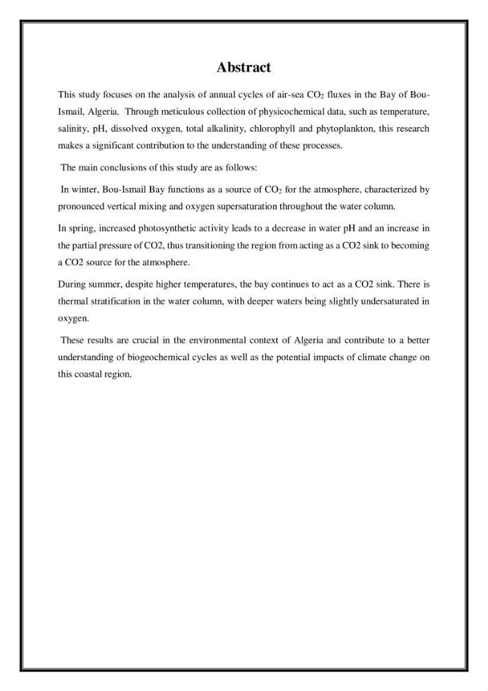 Contribution à l\'étude du cycle annuel des flux air-mer en Co2 dans la baie de BouIsmail